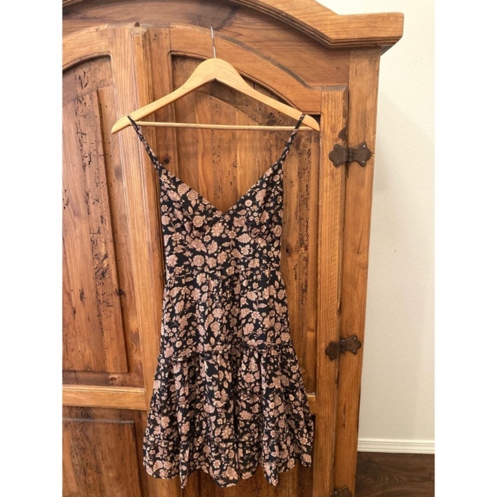 Brown Floral Tiered Ruffle Mini Dress